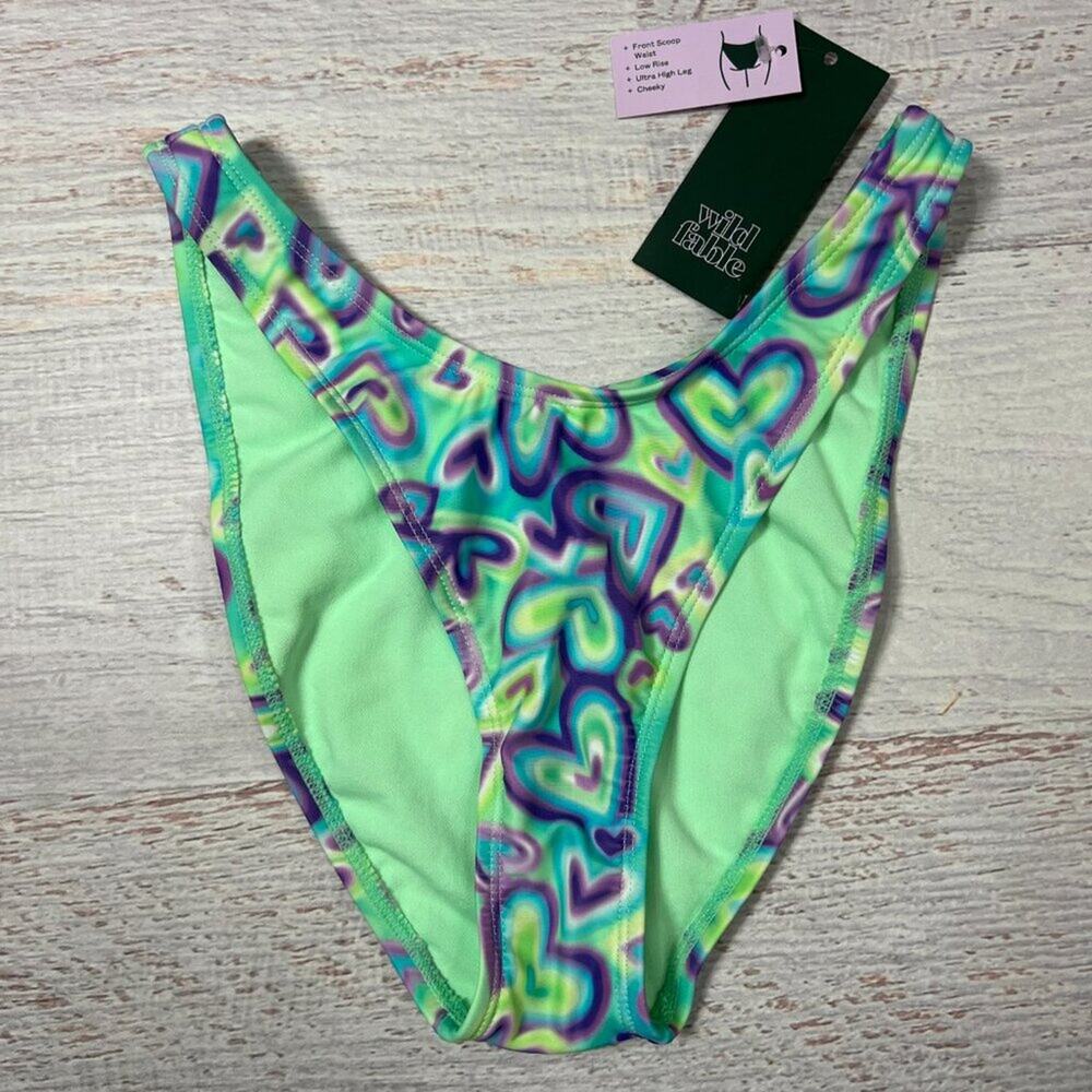 Wild Fable Bikini Bottom SIZE XS 0-2 Green Heart Ultra High Leg Cheeky